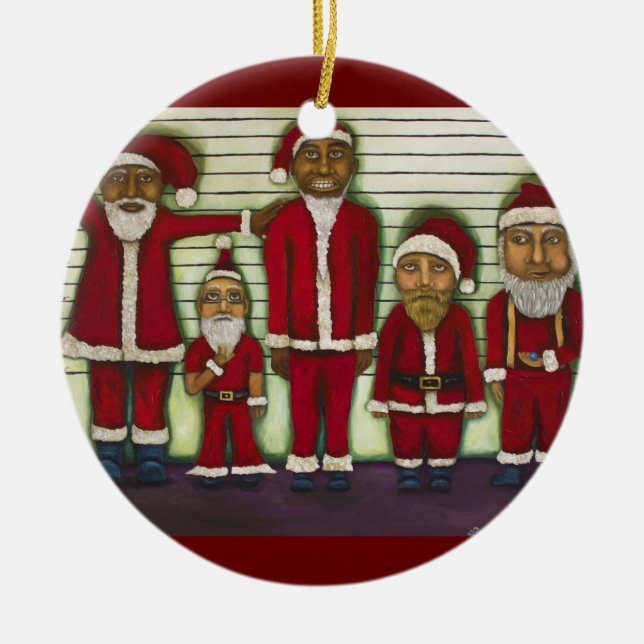 Santa Line Up Ceramic Ornament (Front)