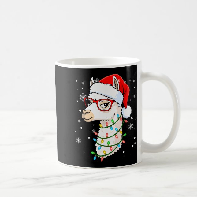 Santa Llama Face Christmas Colorful Lights Matchin Coffee Mug (Right)