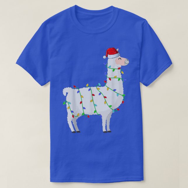 Santa Llama Shirt Funny Christmas Lights Llama Xma (Design Front)