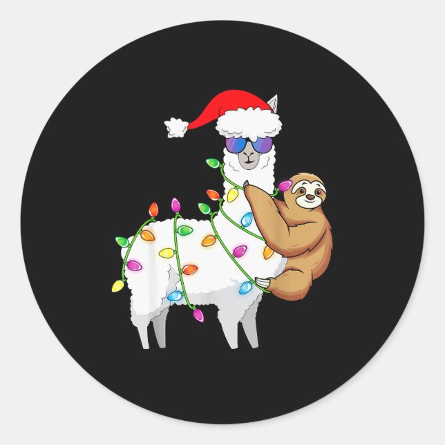 Santa Llama Xmas Funny Llama Sloth Christmas  Classic Round Sticker (Front)