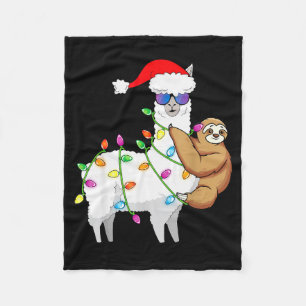 Santa Llama Xmas Funny Llama Sloth Christmas  Fleece Blanket