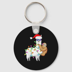 Santa Llama Xmas Funny Llama Sloth Christmas  Keychain