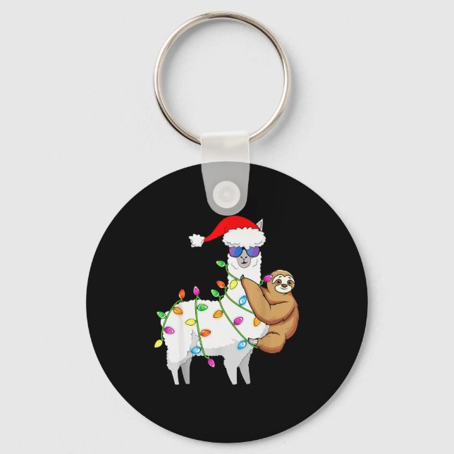Santa Llama Xmas Funny Llama Sloth Christmas  Keychain (Front)