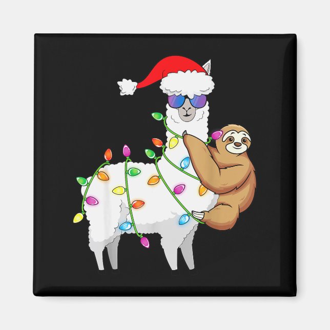 Santa Llama Xmas Funny Llama Sloth Christmas  Magnet (Front)