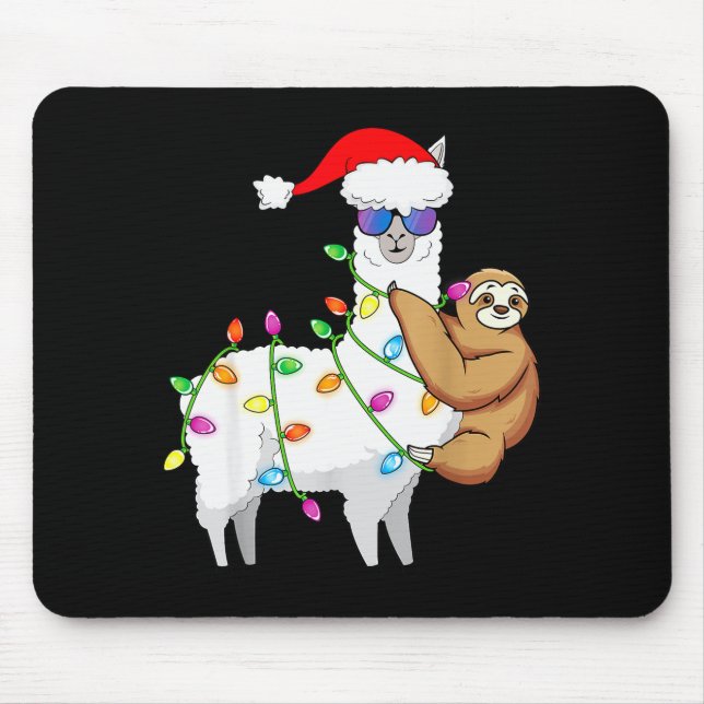 Santa Llama Xmas Funny Llama Sloth Christmas  Mouse Pad (Front)