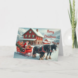 Santa Loading a Horse Drawn Sleigh Christmas Card