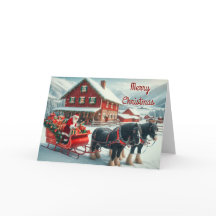 Santa Loading a Horse Drawn Sleigh Christmas Card