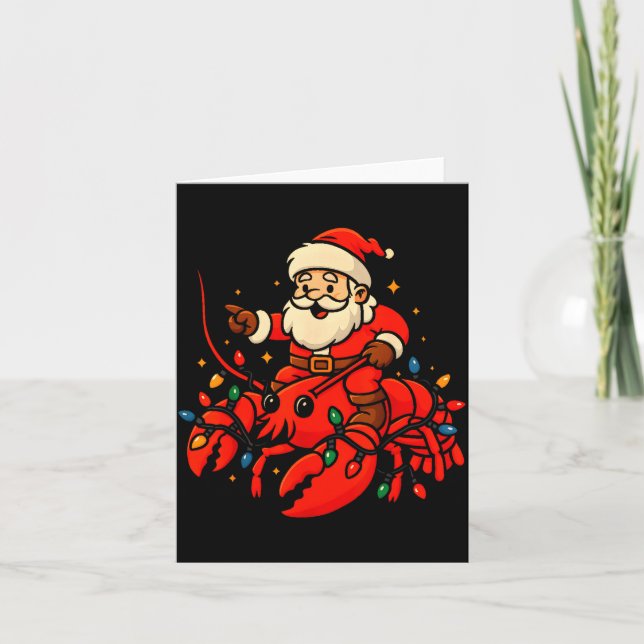 Santa Lobster Christmas Pajama Santa Riding Lobste Card (Front)