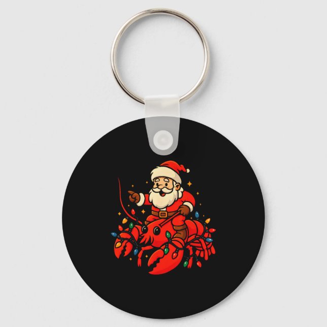 Santa Lobster Christmas Pajama Santa Riding Lobste Keychain (Front)