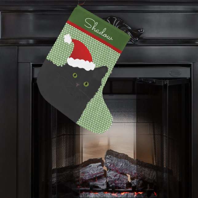Santa Long Hair Black Cat Green Eyes Stocking (Creator Uploaded)