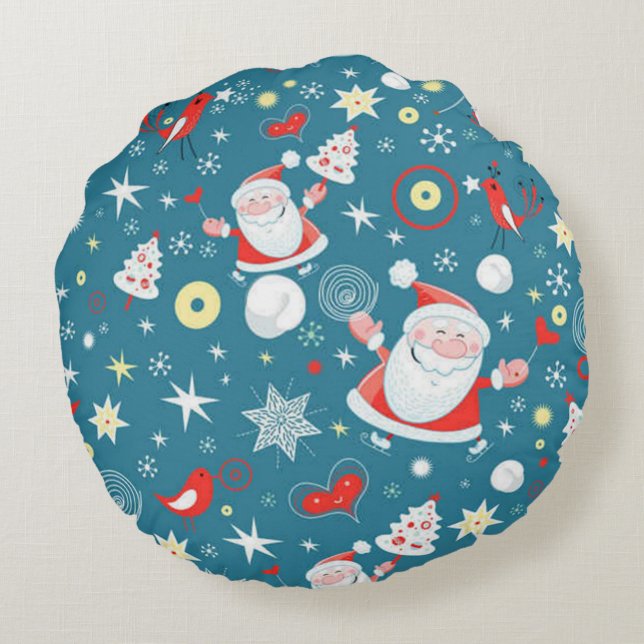 Santa Love Pattern Round Pillow (Back)