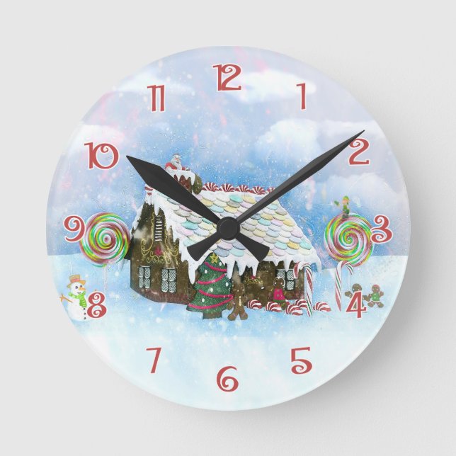 Santa Loves Cookies Christmas Round Clock (Front)