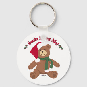 Santa Loves Me! Christmas Teddy Bear Keychain