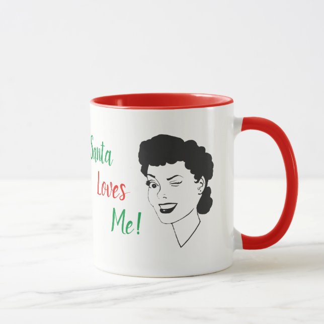 Santa Loves Me Retro Style Christmas Mug (Right)
