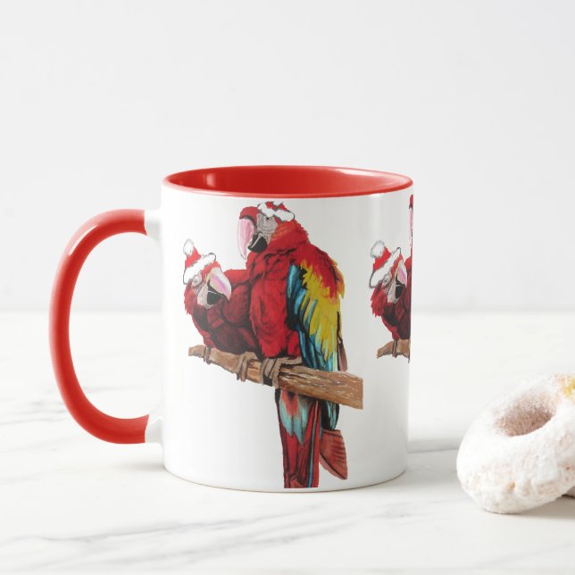 Santa Macaws Mug Red (With Donut)