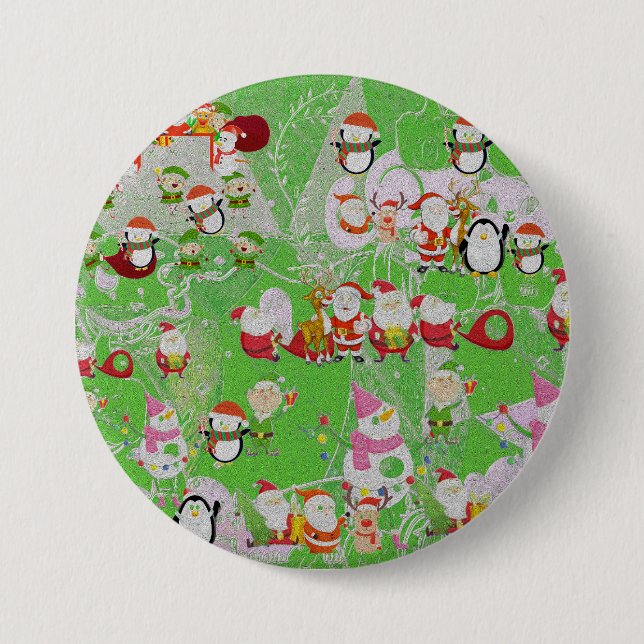 Santa Magical Green New Year 3 Inch Round Button (Front)