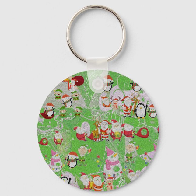 Santa Magical Green New Year  Keychain (Front)