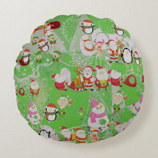 Santa Magical Green New Year Round Pillow
