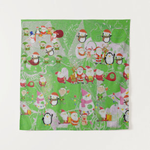 Santa Magical Green New Year Tapestry