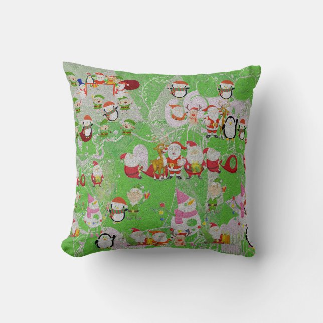 Santa Magical Green New Year Throw Pillow (Front)