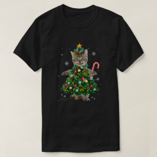 Santa Maine Coon Cat Christmas Tree Light Funny Xm T-Shirt