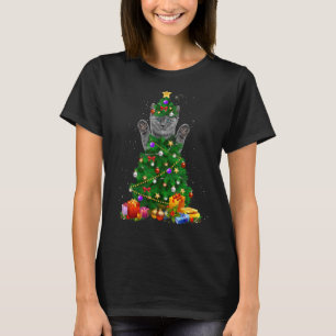 Santa Maine Coon Cat Christmas Tree Light  Xmas T-Shirt