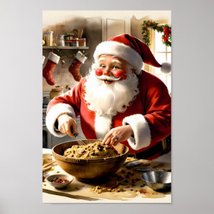 Santa Making Fruitcake Christmas kitchen wall art