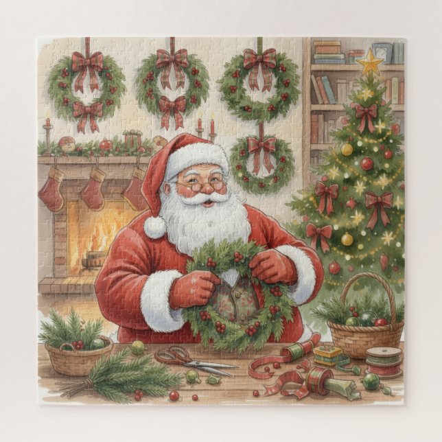 Santa Making Wreaths Christmas Jigsaw Puzzle (Vertical)