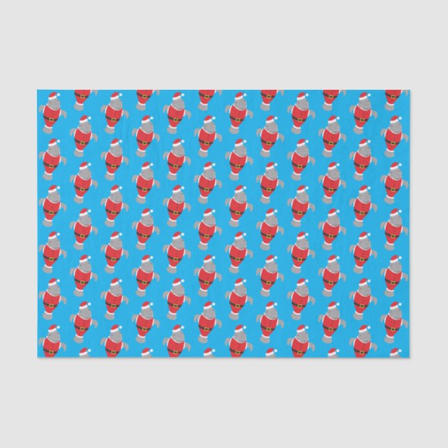 Santa Manatee Cartoon Novelty Christmas Tissue Paper (Front)