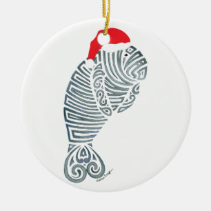 Santa Manatee Ceramic Ornament