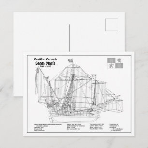 Santa Maria - Ship Blueprint Plans BD Postcard