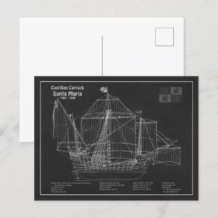 Santa Maria - Ship Blueprint Plans PBD Postcard
