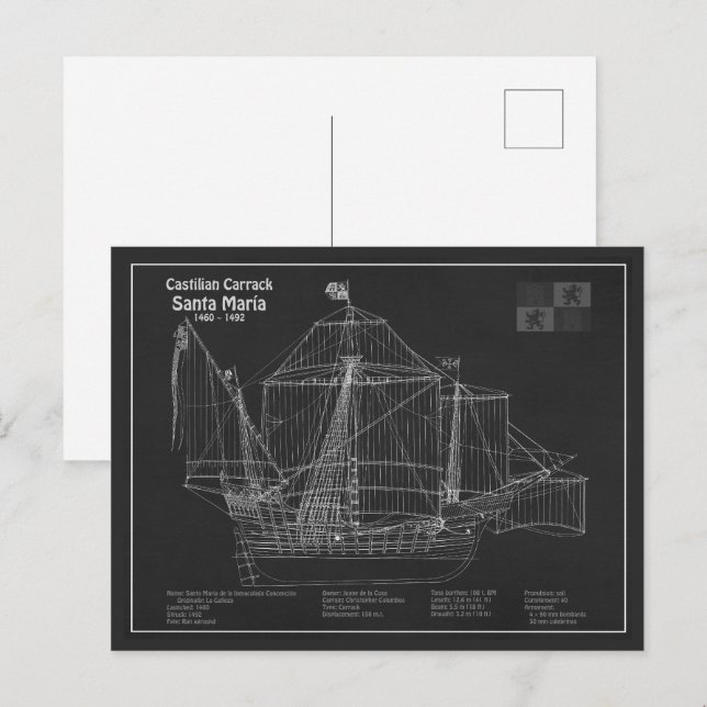 Santa Maria - Ship Blueprint Plans PBD Postcard (Front/Back)