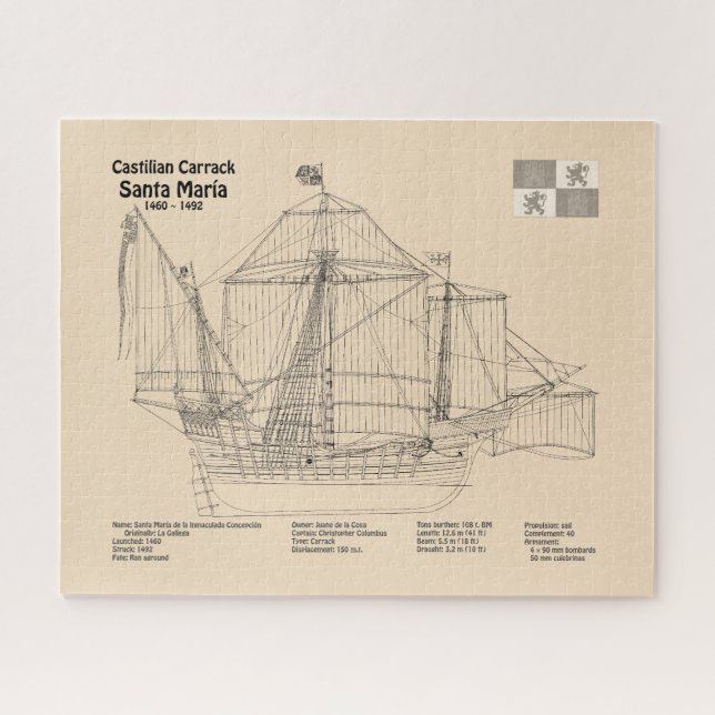 Santa Maria - Ship Blueprint Plans SD Jigsaw Puzzle (Horizontal)