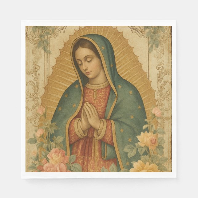 Santa Maria, Virgen de Guadalupe Mother Mary Roses Napkin (Front)