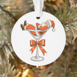 Santa Martini Coquette Girly Christmas Bow Festive Ornament