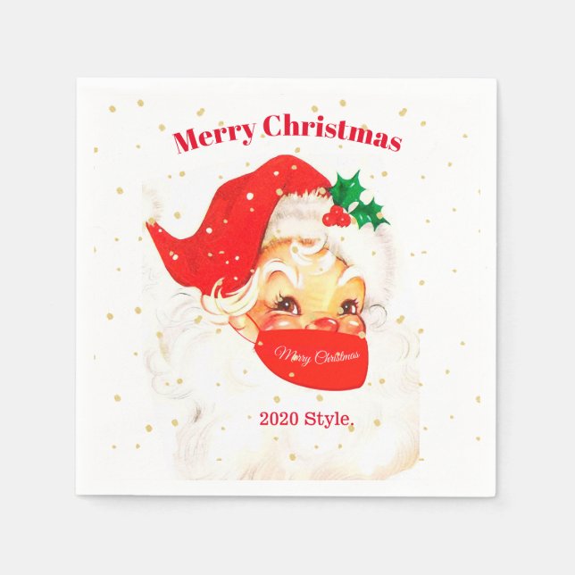 Santa Mask Merry Christmas Social Distancing Napkin (Front)