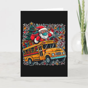 Santa Mask Riding School Bus Driver Funny Christma Card