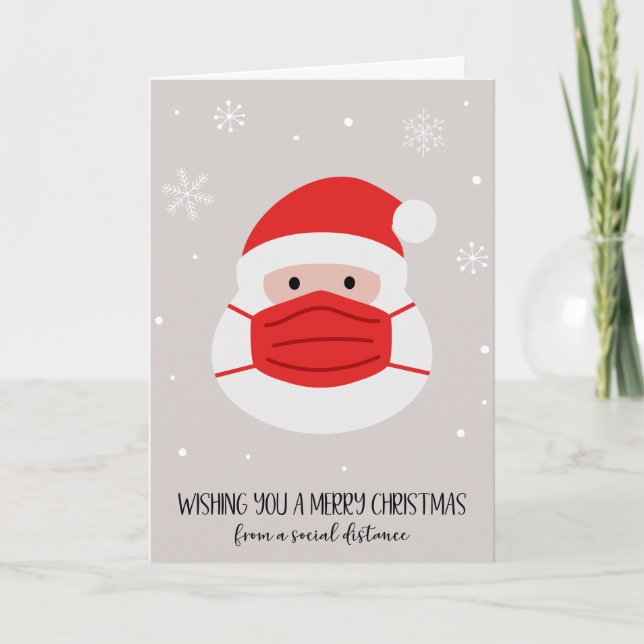 Santa Mask Social Distance Christmas Holiday Card (Front)