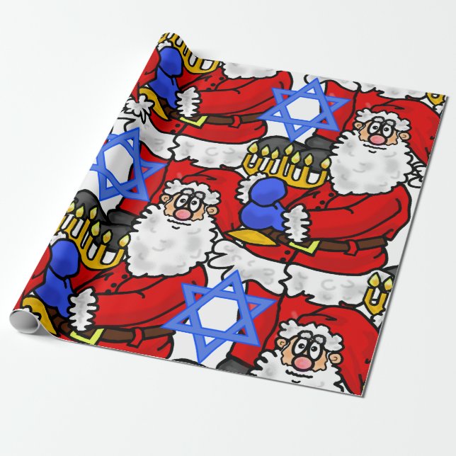 Santa Menorah Star of David Gift Wrap (Unrolled)
