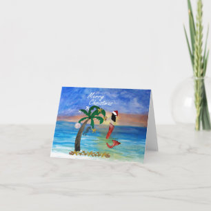 Santa mermaid trim a tree Christmas card