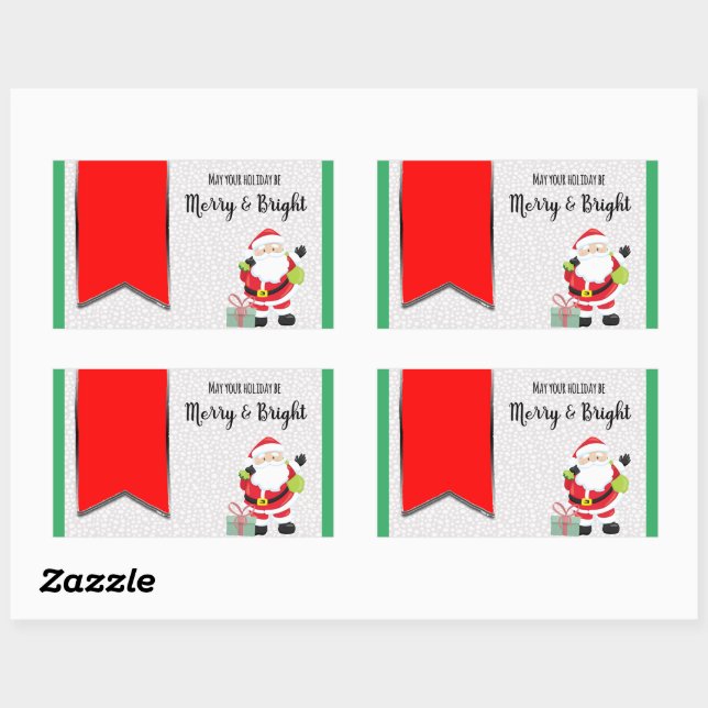 Santa Merry and Bright Rectangular Sticker Labels (Sheet)
