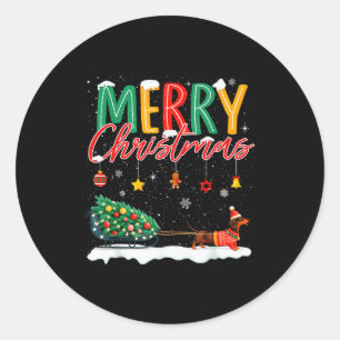 Santa Merry Christmas Dachshund Sleigh Dog Lover X Classic Round Sticker