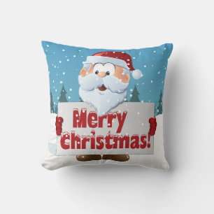 Santa Merry Christmas Sign in Snow Throw Pillow