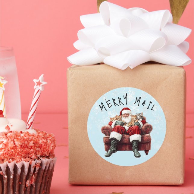  Santa Merry Mail Christmas  Classic Round Sticker (Party)
