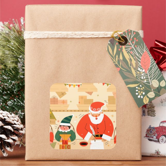 Santa Message Christmas Square Sticker (Holiday)