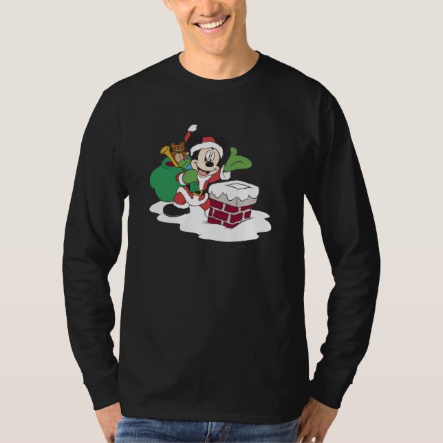 Santa Mickey Going Down Chimney T-Shirt (Front)