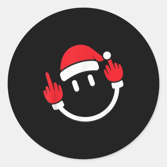 Santa Middle Finger Flip Off _ Christmas Profanity Classic Round Sticker (Front)