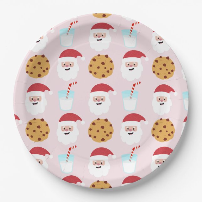 Santa Milk and Cookies Pink Paper Plates (Front)