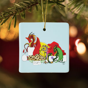 Santa Milk Cookies Dragons Ceramic Ornament